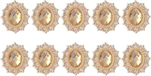 Queenbox 0.9x1.1in 10PCS Flower Pattern Glass Rhinestones, Shiny Crystal Gems Flatback Metal Base for Jewelry Clothing Hair Shoe Hat Bag Belt, Champagne