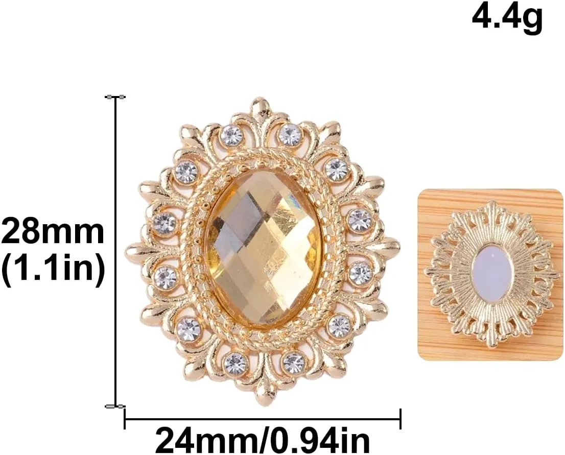 Queenbox 0.9x1.1in 10PCS Flower Pattern Glass Rhinestones, Shiny Crystal Gems Flatback Metal Base for Jewelry Clothing Hair Shoe Hat Bag Belt, Champagne