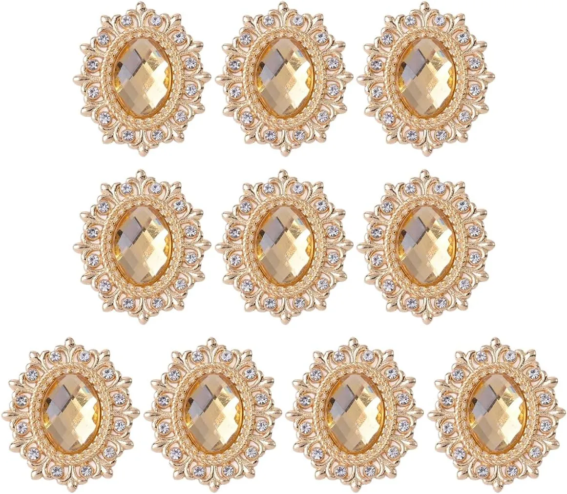 Queenbox 0.9x1.1in 10PCS Flower Pattern Glass Rhinestones, Shiny Crystal Gems Flatback Metal Base for Jewelry Clothing Hair Shoe Hat Bag Belt, Champagne