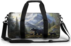 Rustic Bear Family Forests Gym Bag Travel Duffel Bag Lightweight Carry On Weekender Bag Tote Bags for Women Men
