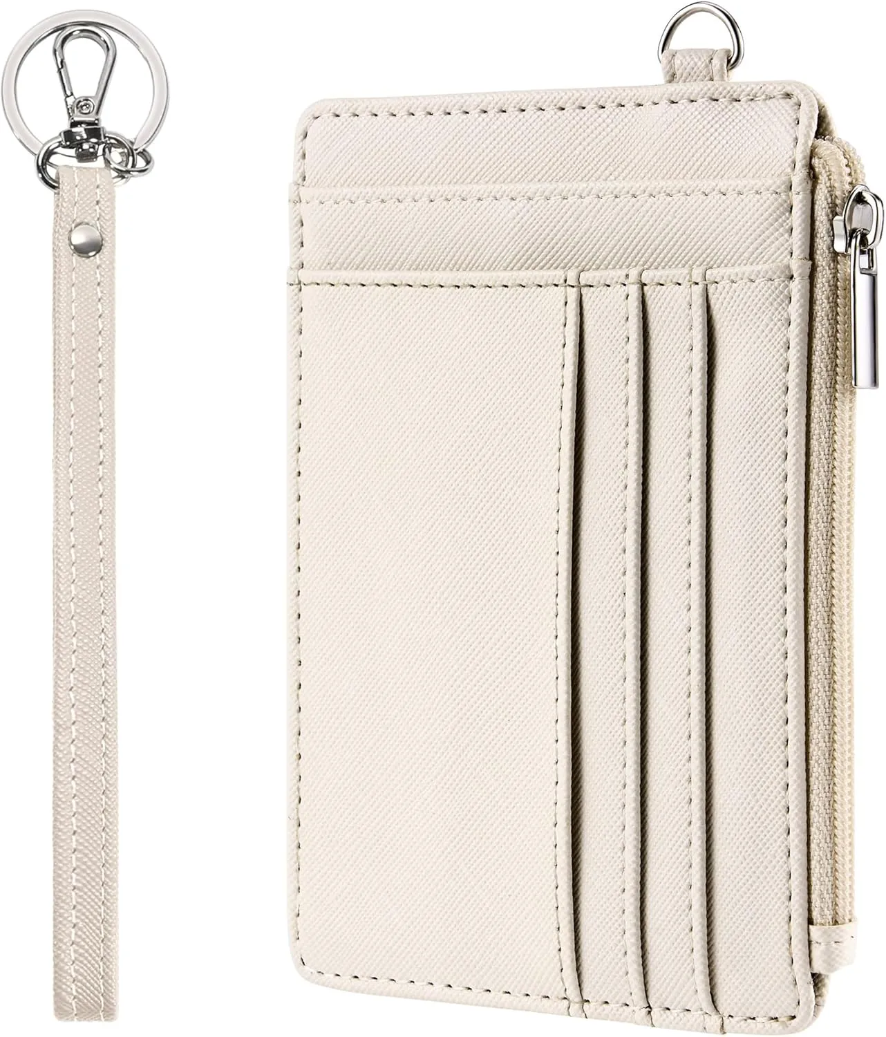 SEAVILIA Small Wallet for Women Slim Wristlet Keychain Wallets RFID Credit Card Holder With Zipper Pocket, ID Window (Beige)