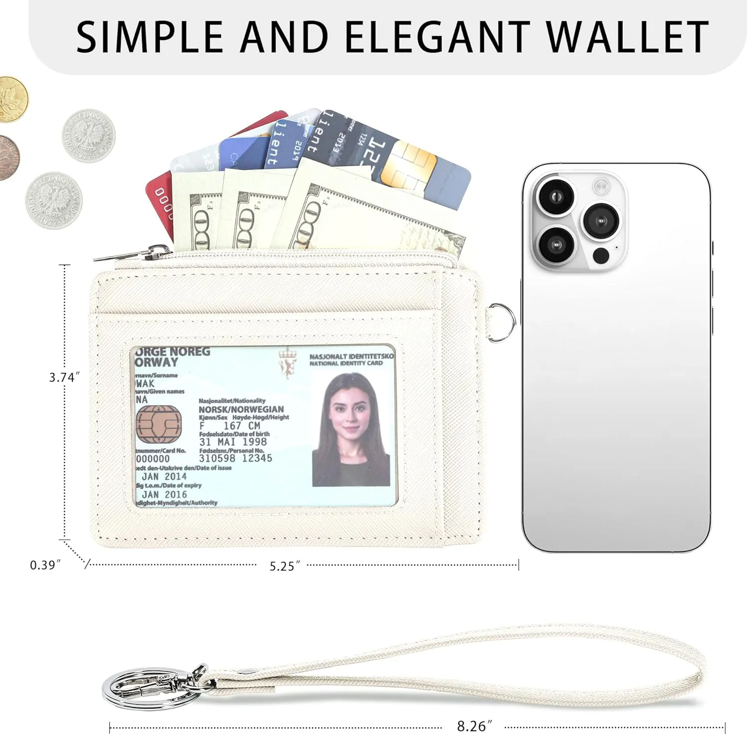 SEAVILIA Small Wallet for Women Slim Wristlet Keychain Wallets RFID Credit Card Holder With Zipper Pocket, ID Window (Beige)