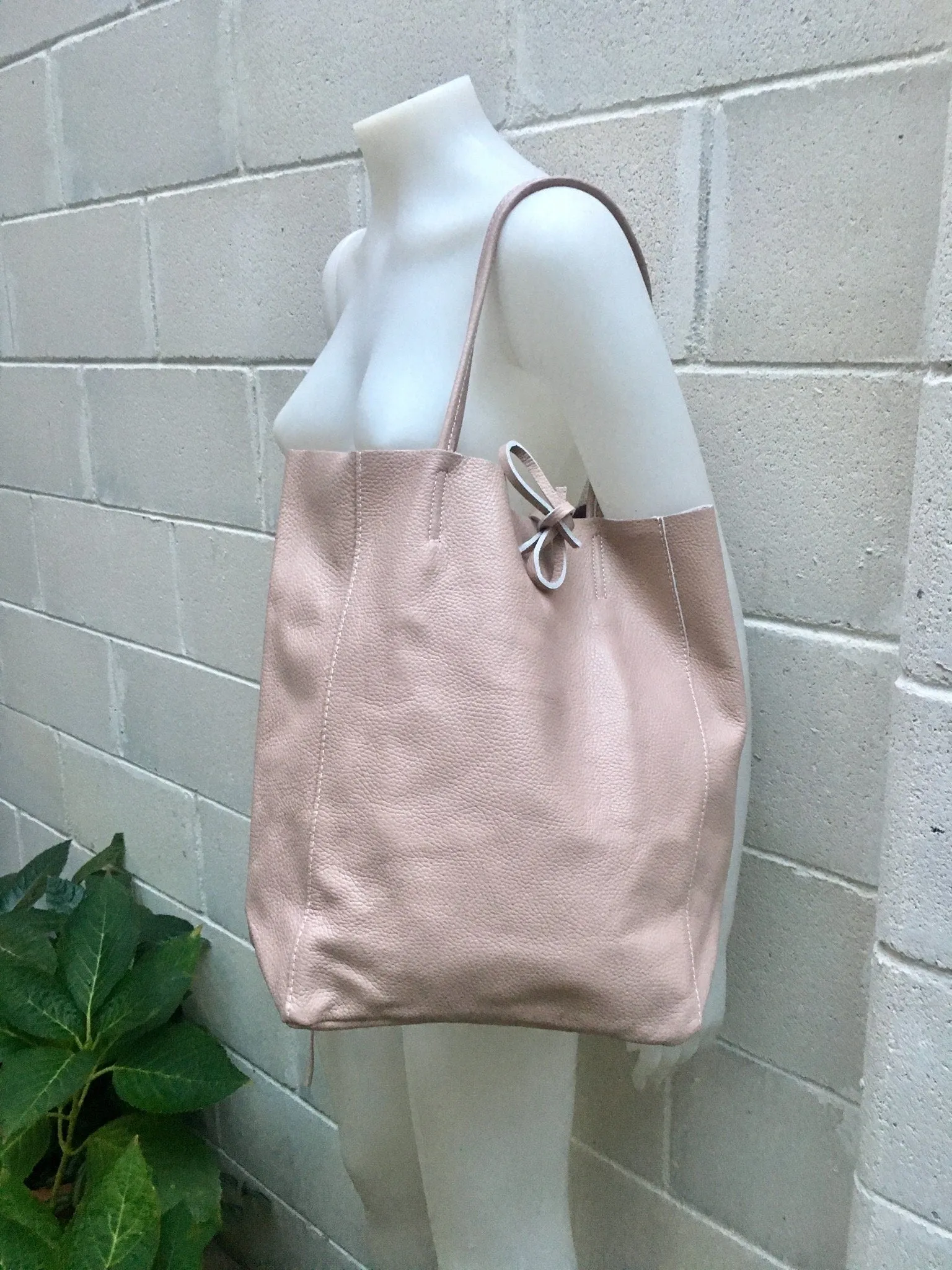 Tote leather bag in PINK with belt. Soft natural GENUINE leather bag   belt set. Large brown leather shopper. Computer, tablet or Laptop bag