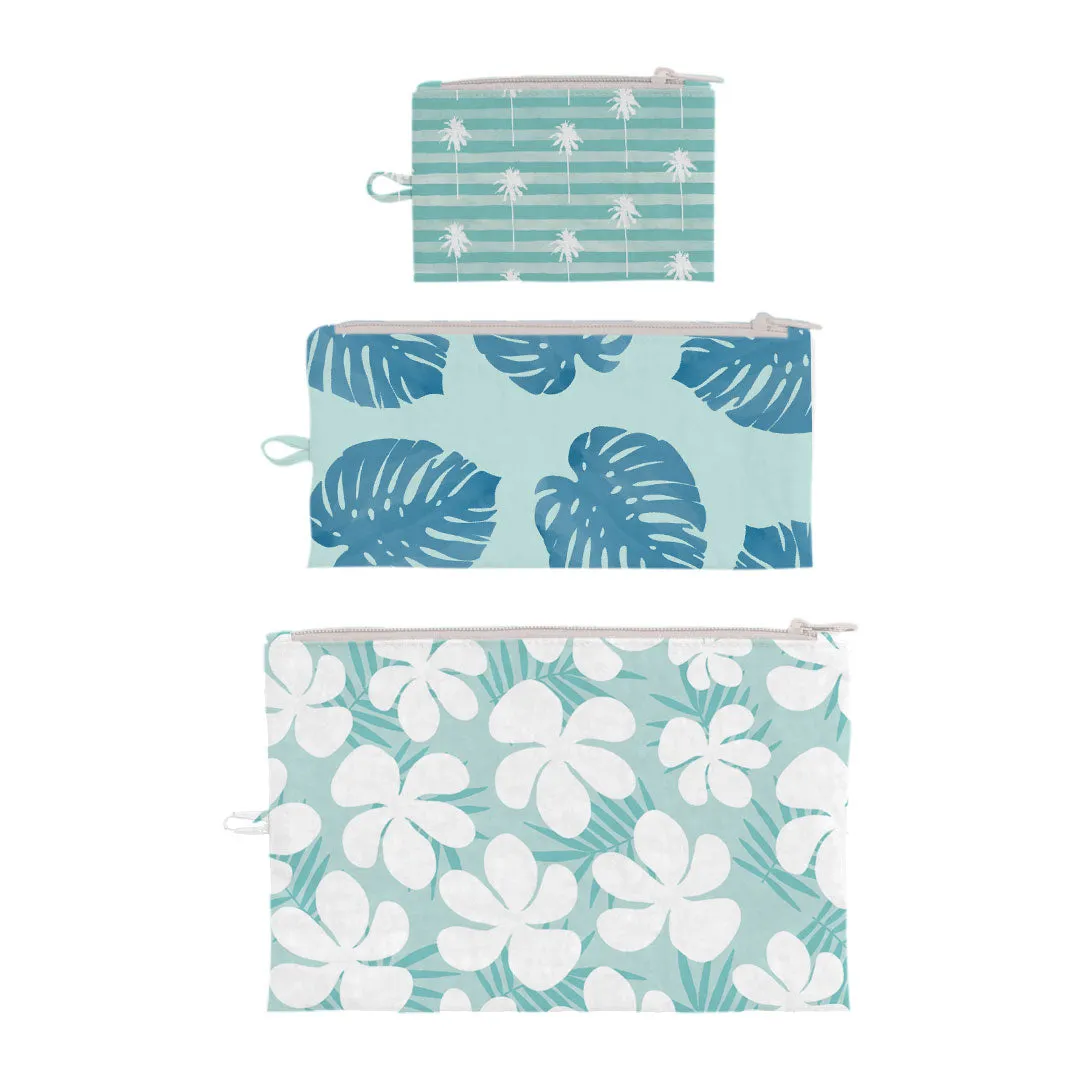 Tropical Flowers Flat Pouch, Set of 3