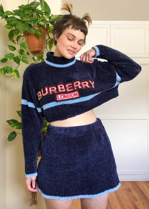 Vintage Knock-Off Burberry Chenille Skirt & Sweater Set - XL/2X