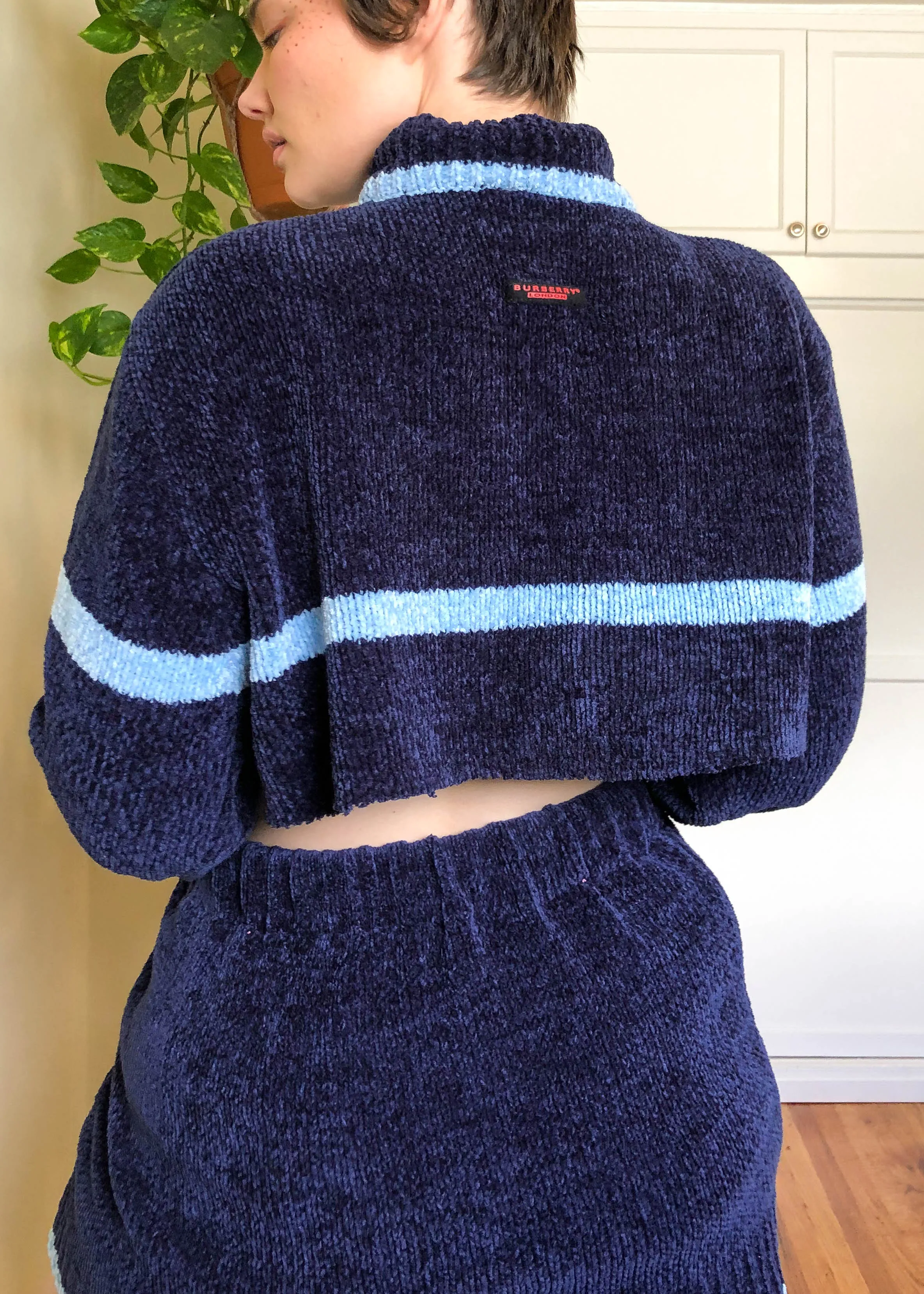 Vintage Knock-Off Burberry Chenille Skirt & Sweater Set - XL/2X