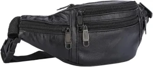 Waist Chest Bag, Leather Fanny Pack, Men and Women Money Belt Bag, Outdoor Cross Body Sports Pouch for Travel, Walking, Running, Hiking, Cycling