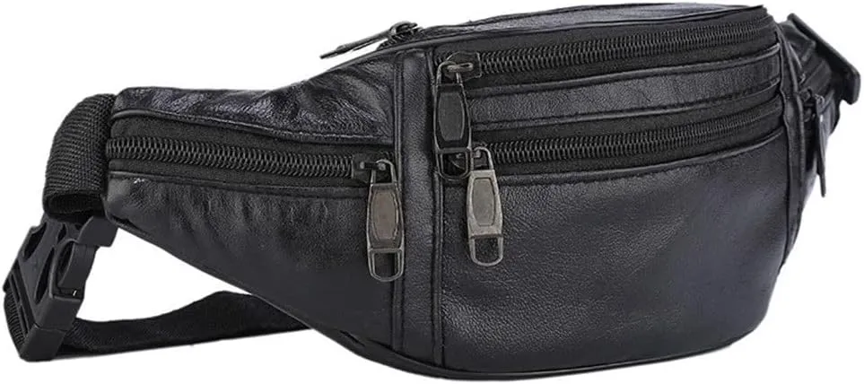 Waist Chest Bag, Leather Fanny Pack, Men and Women Money Belt Bag, Outdoor Cross Body Sports Pouch for Travel, Walking, Running, Hiking, Cycling
