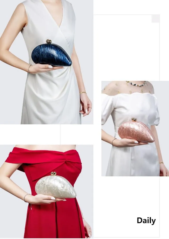 Women Elegant Seashell Chain Evening Bag Shoulder Handbag Acrylic Clutch Bag Glitter Marble Purse for Party Prom