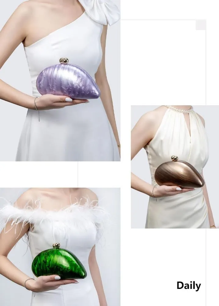 Women Elegant Seashell Chain Evening Bag Shoulder Handbag Acrylic Clutch Bag Glitter Marble Purse for Party Prom