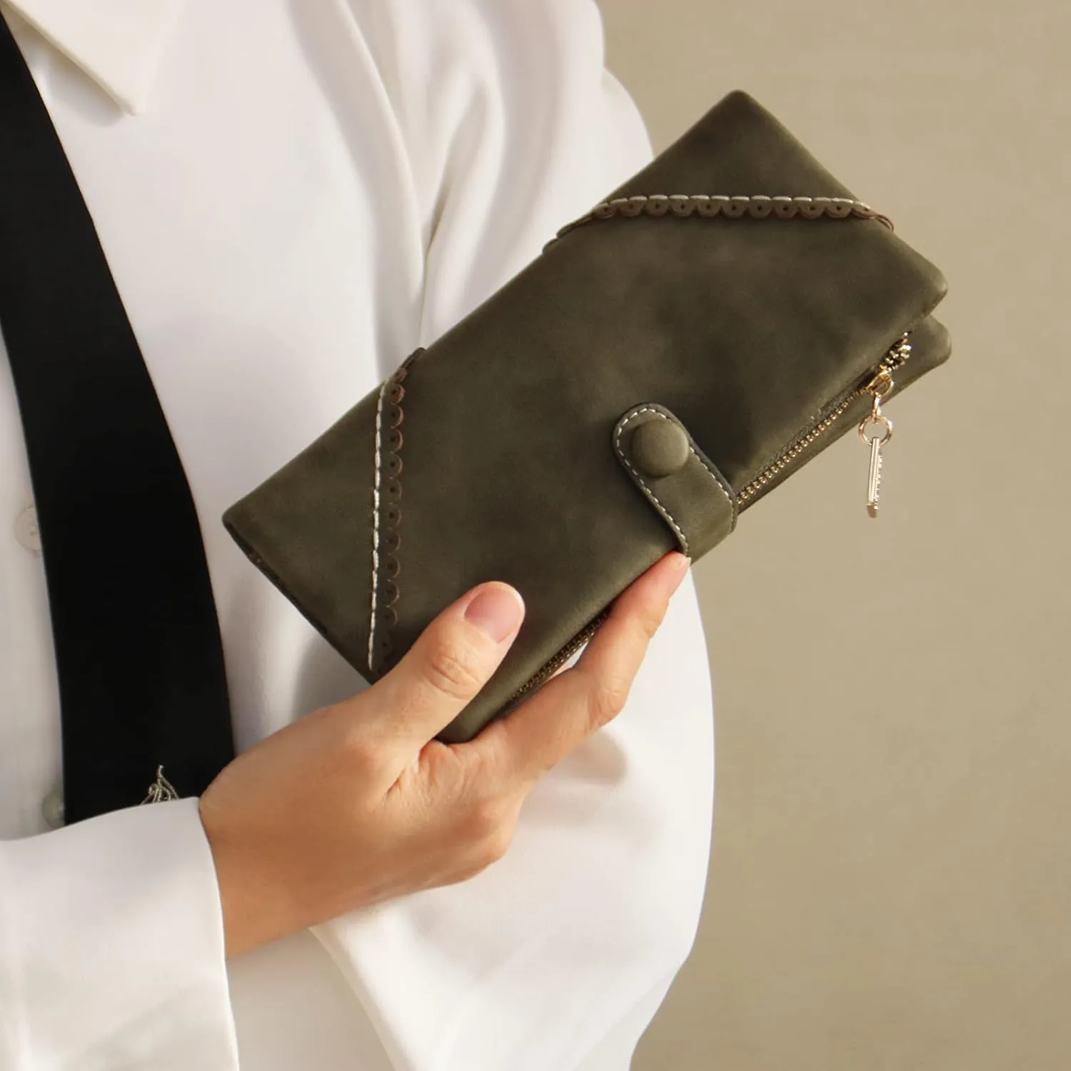 Women Vegan Leather Wallet Bifold Clutch Large Capacity Card Organizer Buckle Long Purse for Girls Candy Color