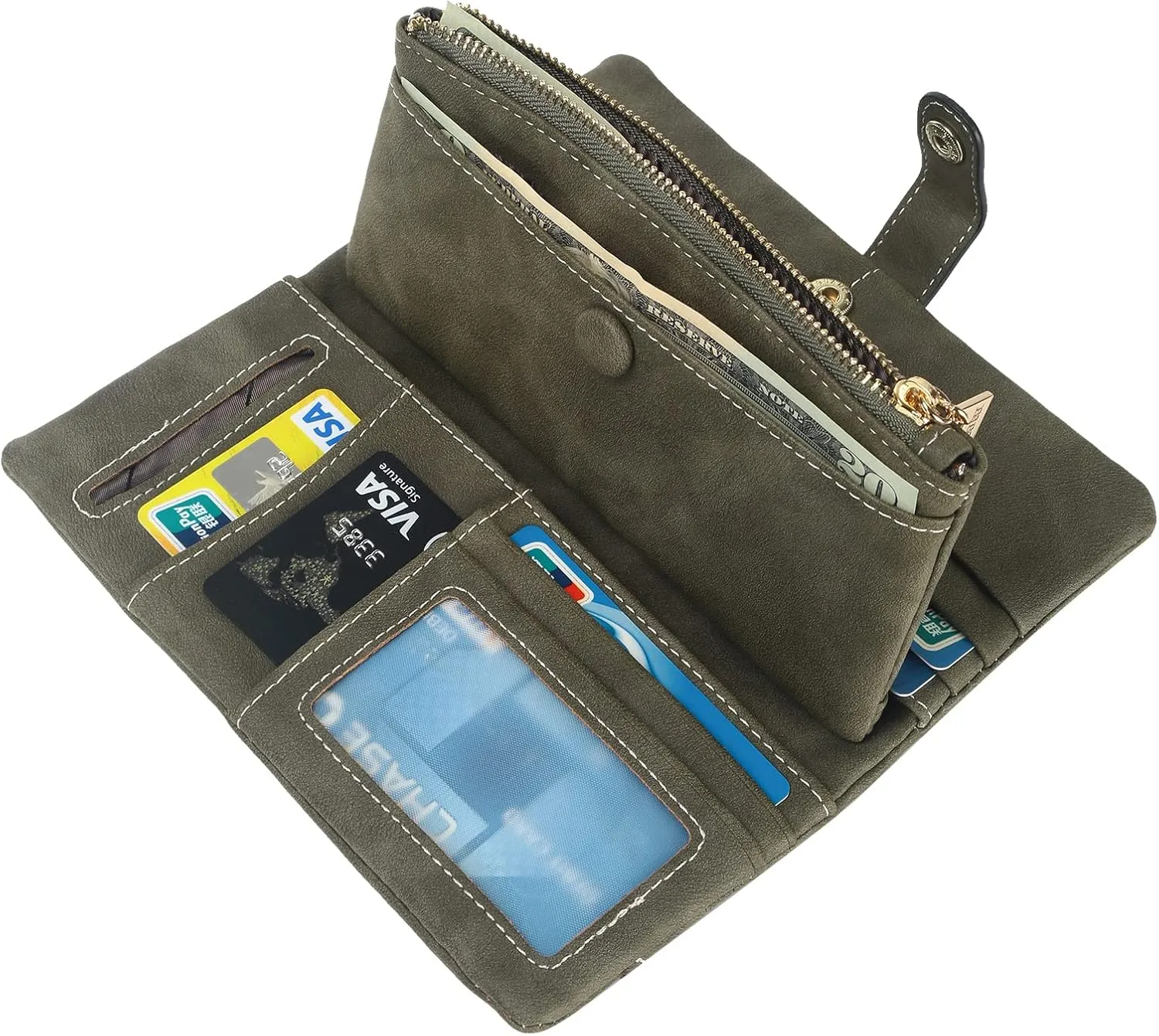 Women Vegan Leather Wallet Bifold Clutch Large Capacity Card Organizer Buckle Long Purse for Girls Candy Color
