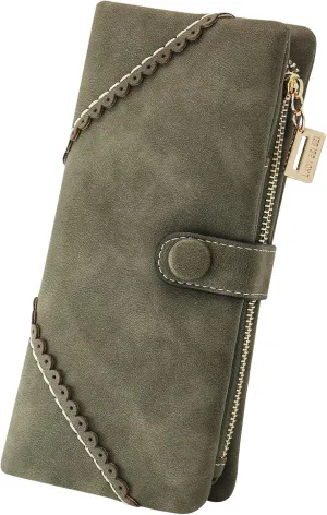 Women Vegan Leather Wallet Bifold Clutch Large Capacity Card Organizer Buckle Long Purse for Girls Candy Color