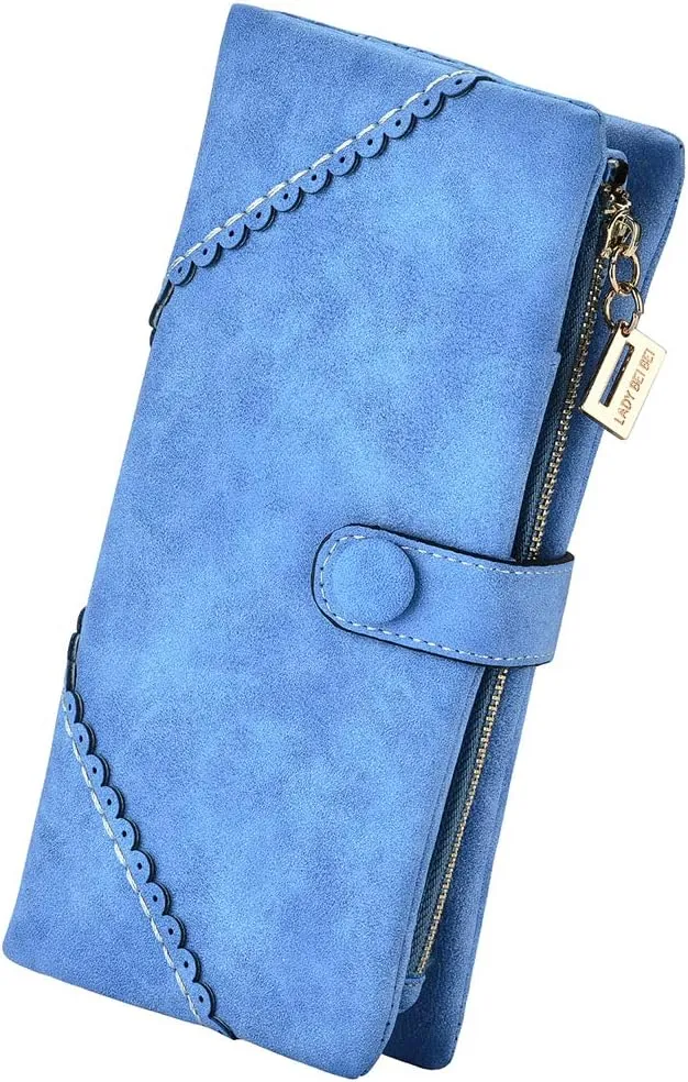 Women Vegan Leather Wallet Bifold Clutch Large Capacity Card Organizer Buckle Long Purse for Girls Candy Color