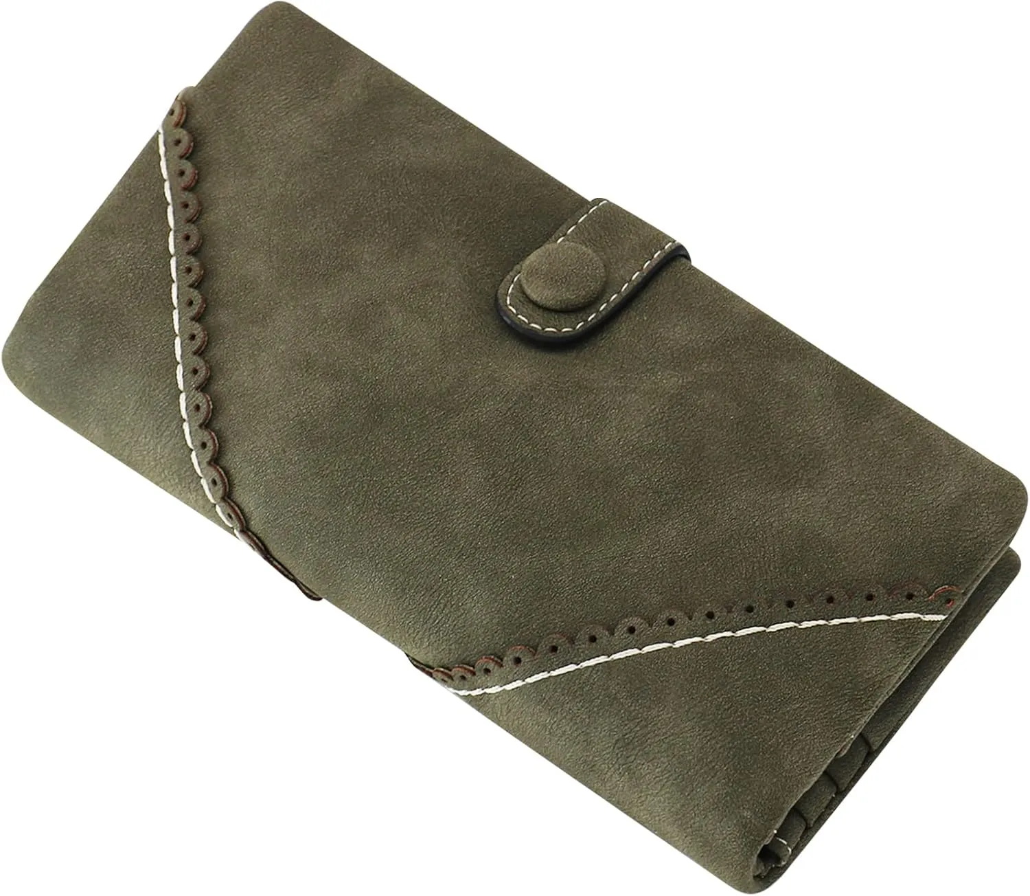 Women Vegan Leather Wallet Bifold Clutch Large Capacity Card Organizer Buckle Long Purse for Girls Candy Color