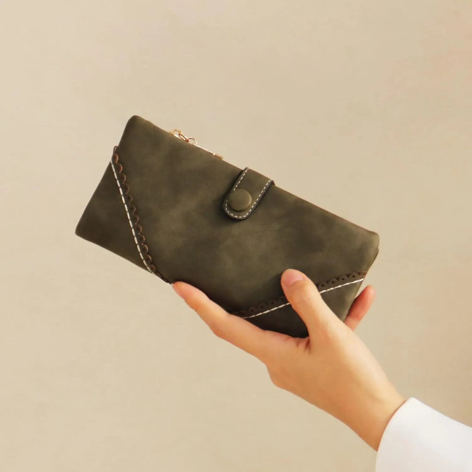 Women Vegan Leather Wallet Bifold Clutch Large Capacity Card Organizer Buckle Long Purse for Girls Candy Color