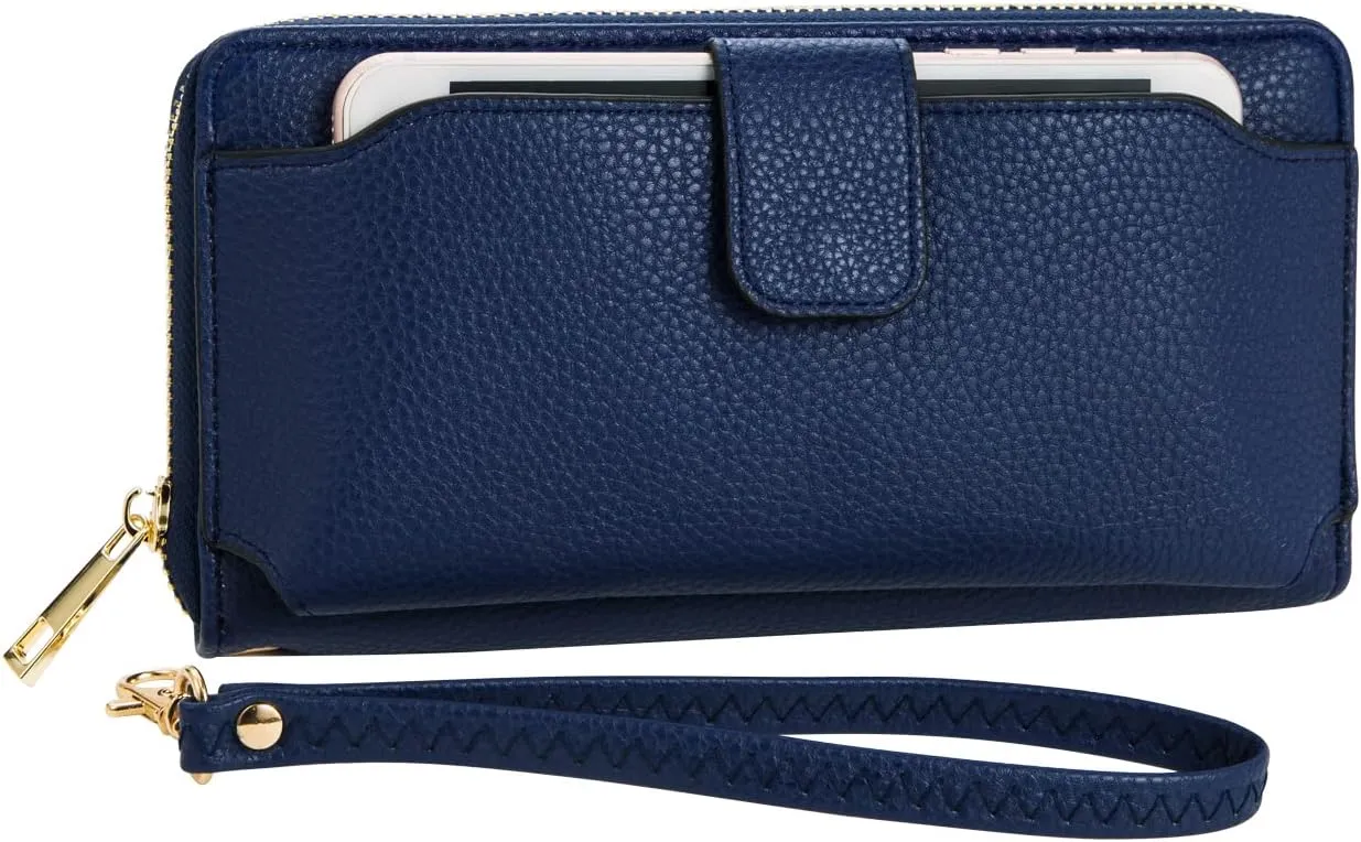 Women Wristlet Wallet with Cell Phone Holder Zip Around Handbag 