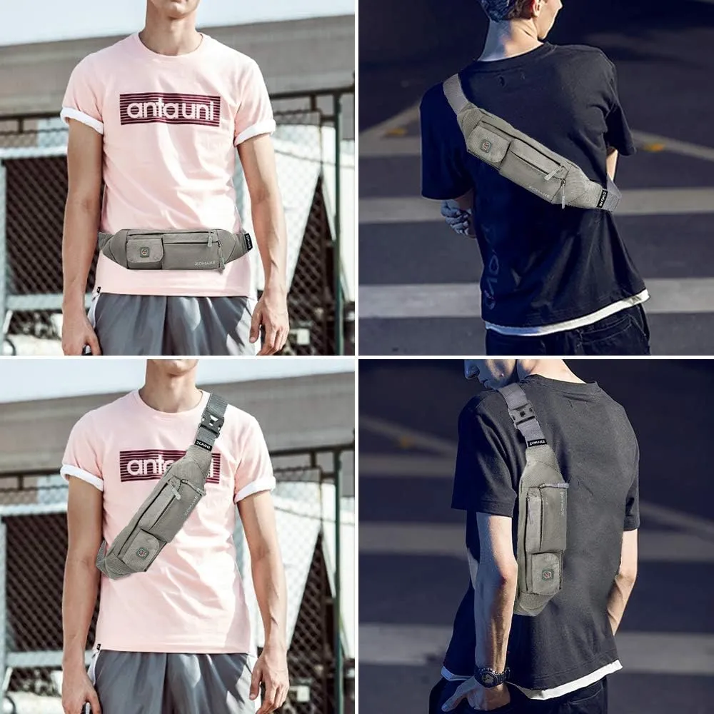 ZOMAKE Small Crossbody Fanny Pack for Women Men, Runner Belt Bag with Adjustable Strap, Water Resistant Waist Bag for Running