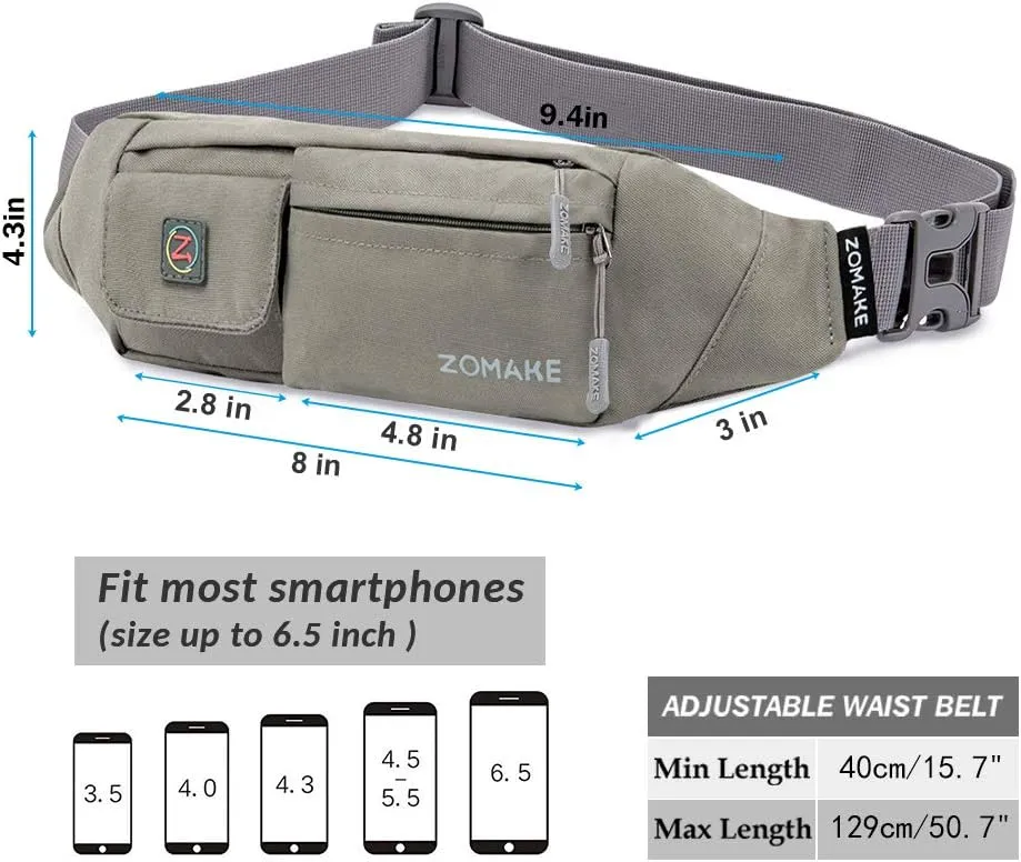 ZOMAKE Small Crossbody Fanny Pack for Women Men, Runner Belt Bag with Adjustable Strap, Water Resistant Waist Bag for Running
